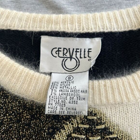 Vintage 80s 90s Cervelle Metallic Patchwork Sweater Angora Rabbit Wool Blend S - Picture 3 of 5